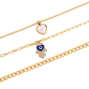 Simulated Pearl, White and Multi Color Austrian Crystal Enameled Set of 2 Necklace (16-18/ 17-19 Inches) in Goldtone