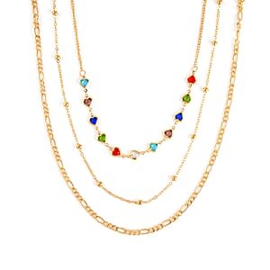 Simulated Pearl, White and Multi Color Austrian Crystal Enameled Set of 2 Necklace (16-18/ 17-19 Inches) in Goldtone
