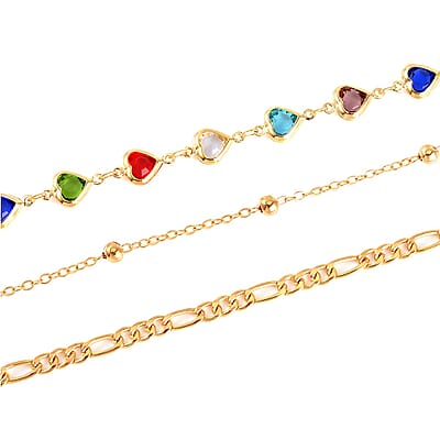 Simulated Pearl, White and Multi Color Austrian Crystal Enameled Set of 2 Necklace (16-18/ 17-19 Inches) in Goldtone