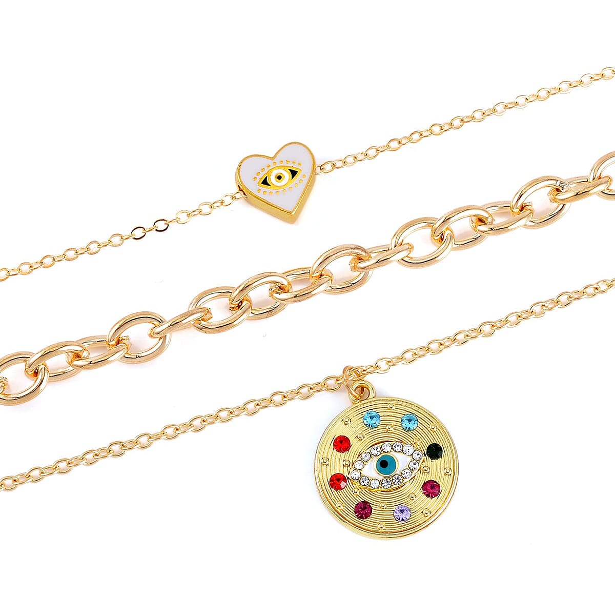 Multi Color Austrian Crystal Enameled Set of 2 Necklace 17-19 Inches in Goldtone image number 2