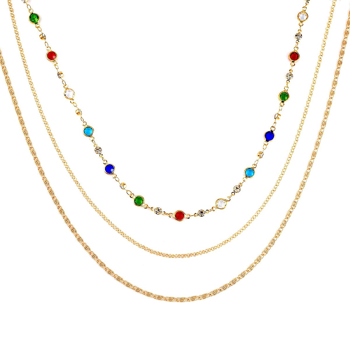 Multi Color Austrian Crystal Enameled Set of 2 Necklace 17-19 Inches in Goldtone image number 3