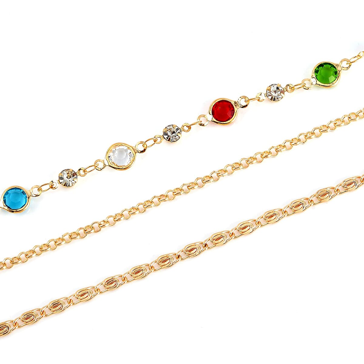 Multi Color Austrian Crystal Enameled Set of 2 Necklace 17-19 Inches in Goldtone image number 4
