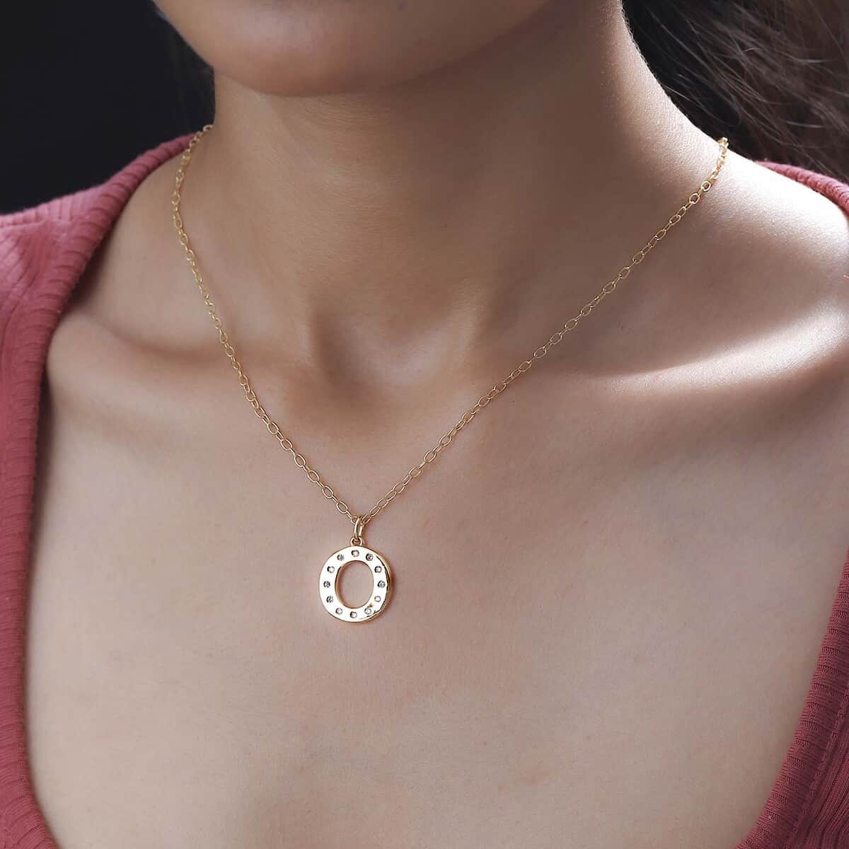 Moissanite Initial O Pendant with Cable Chain 20 Inches in Vermeil Yellow Gold Over Sterling Silver 0.19 ctw image number 2