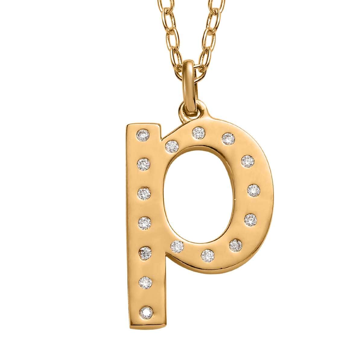 Moissanite Initial P Pendant with Cable Chain 20 Inches in Vermeil Yellow Gold Over Sterling Silver 0.25 ctw image number 0