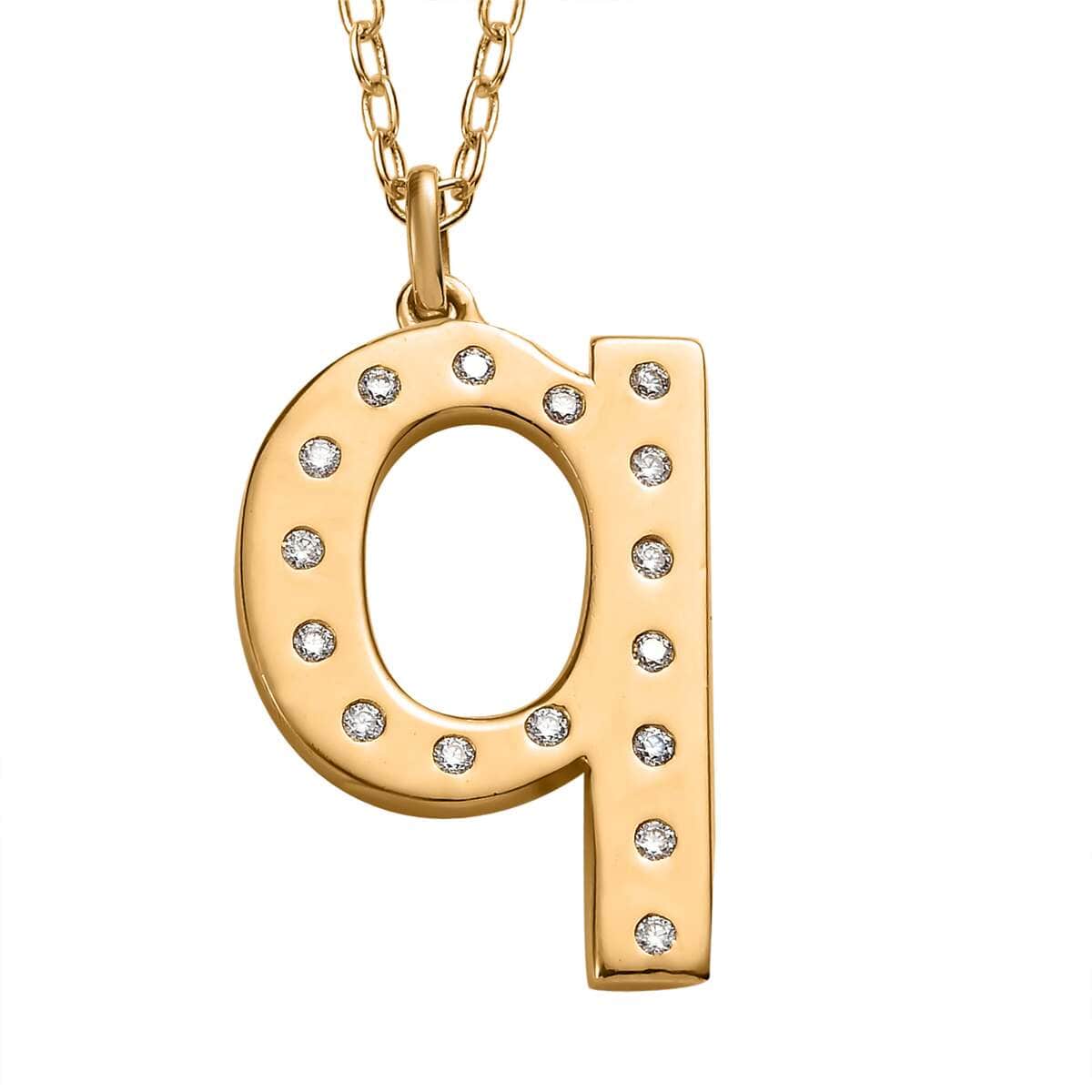 Moissanite Initial Q Pendant with Cable Chain 20 Inches in Vermeil Yellow Gold Over Sterling Silver 0.20 ctw image number 0