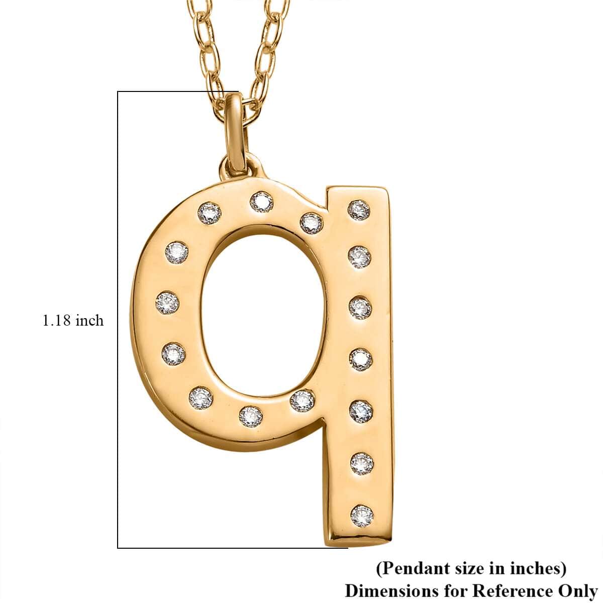 Moissanite Initial Q Pendant with Cable Chain 20 Inches in Vermeil Yellow Gold Over Sterling Silver 0.20 ctw image number 5