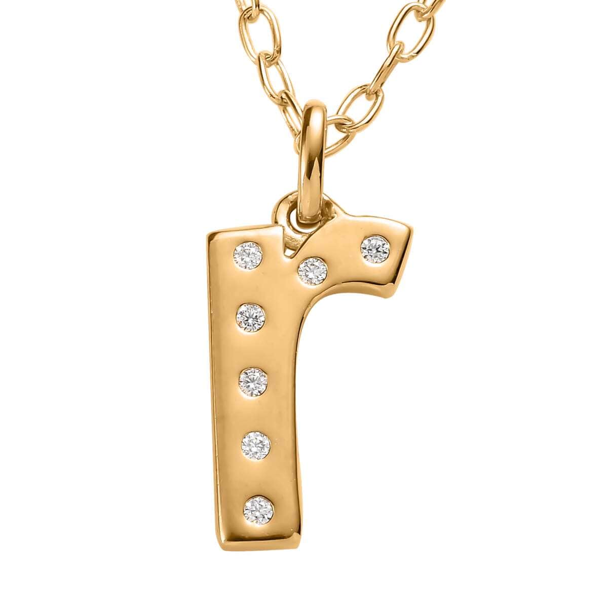 Moissanite Initial R Pendant with Cable Chain 20 Inches in Vermeil Yellow Gold Over Sterling Silver 0.11 ctw image number 0