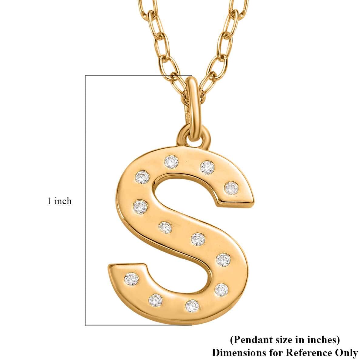 Moissanite Initial S Pendant with Cable Chain 20 Inches in Vermeil Yellow Gold Over Sterling Silver 0.15 ctw image number 5