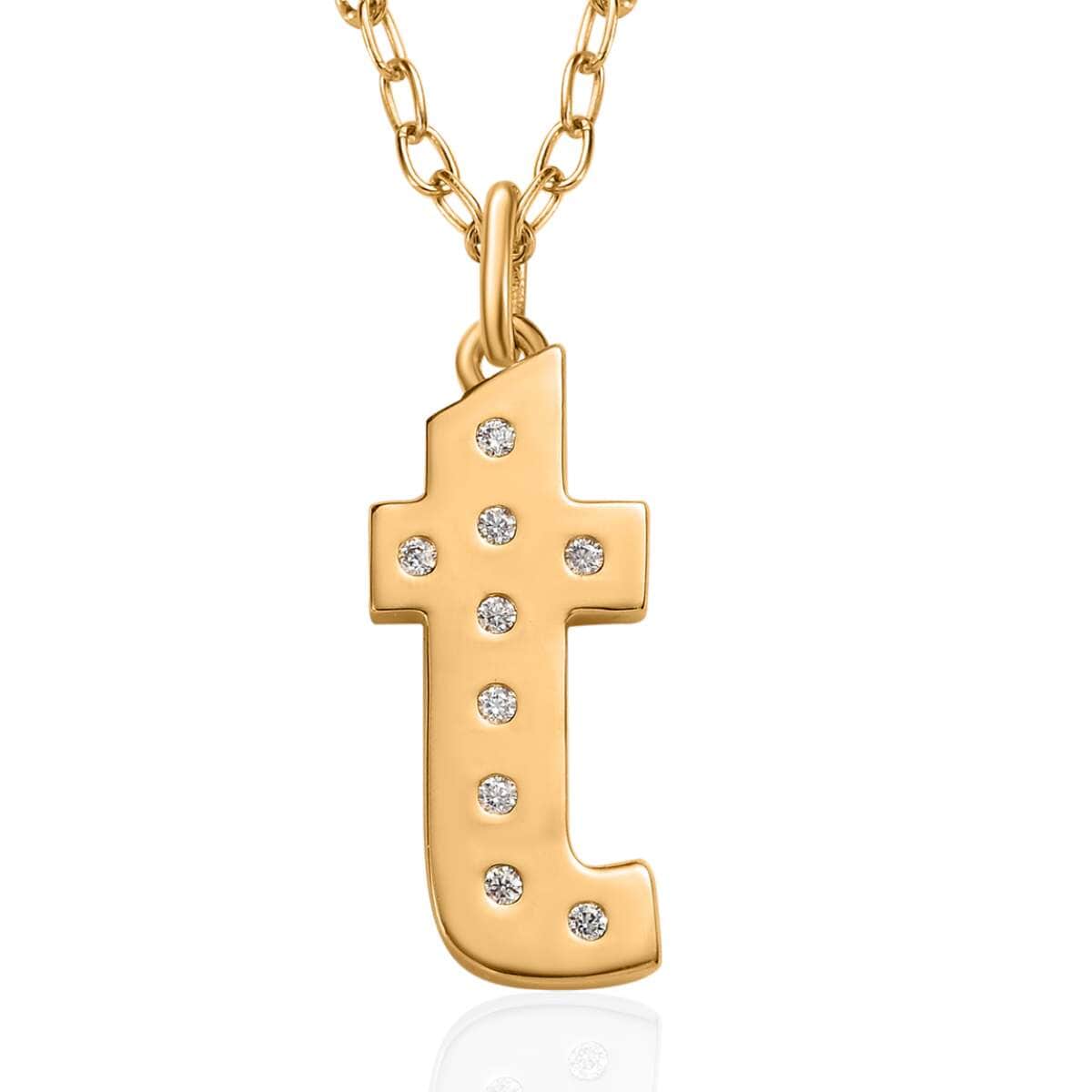 Moissanite Initial T Pendant with Cable Chain 20 Inches in Vermeil Yellow Gold Over Sterling Silver 0.14 ctw image number 0