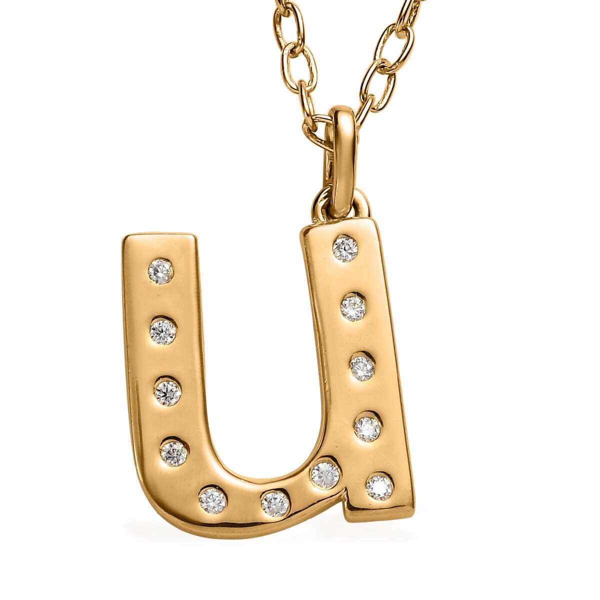 Moissanite Initial U Pendant with Cable Chain 20 Inches in Vermeil Yellow Gold Over Sterling Silver 0.15 ctw image number 0