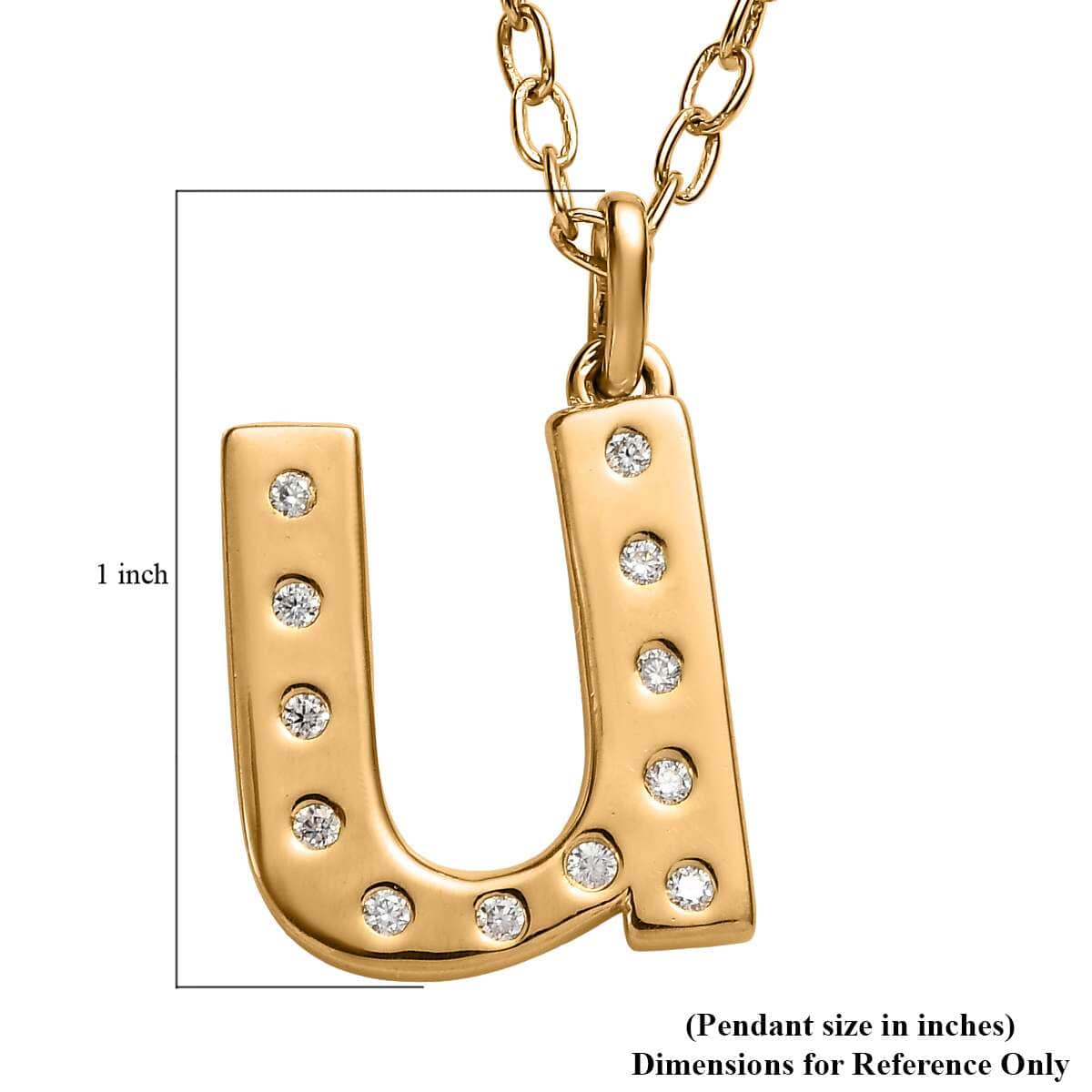 Moissanite Initial U Pendant with Cable Chain 20 Inches in Vermeil Yellow Gold Over Sterling Silver 0.15 ctw image number 5