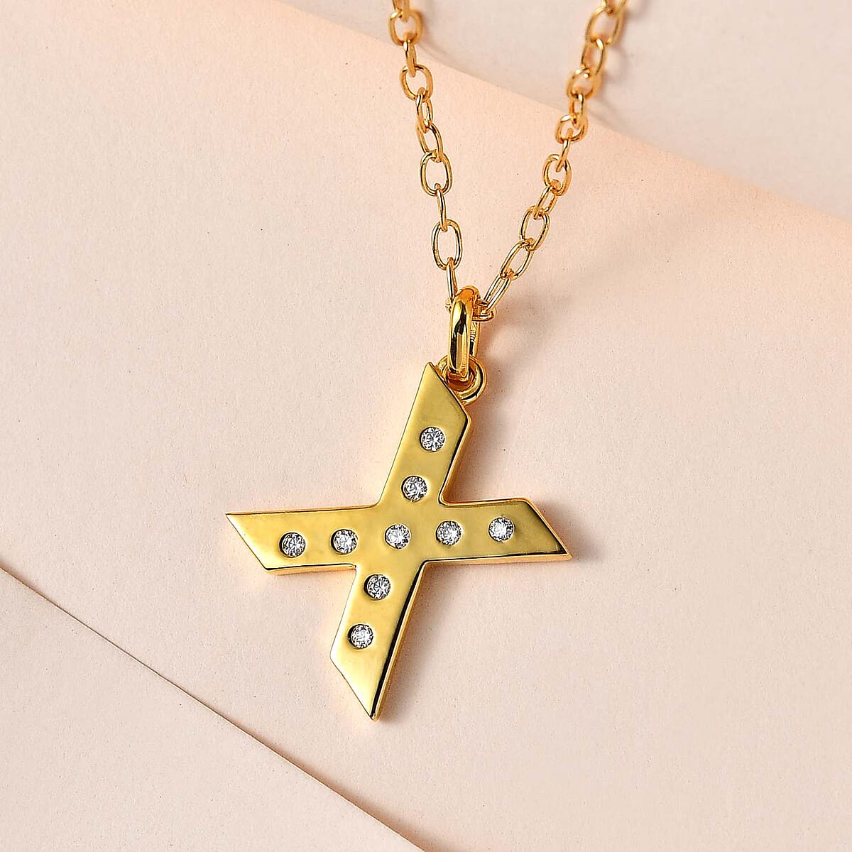 Moissanite Initial X Pendant with Cable Chain 20 Inches in Vermeil Yellow Gold Over Sterling Silver 0.14 ctw image number 1