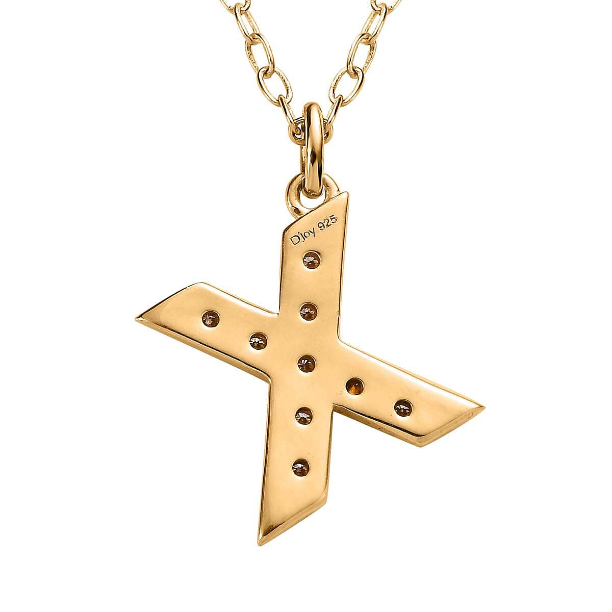Moissanite Initial X Pendant with Cable Chain 20 Inches in Vermeil Yellow Gold Over Sterling Silver 0.14 ctw image number 4