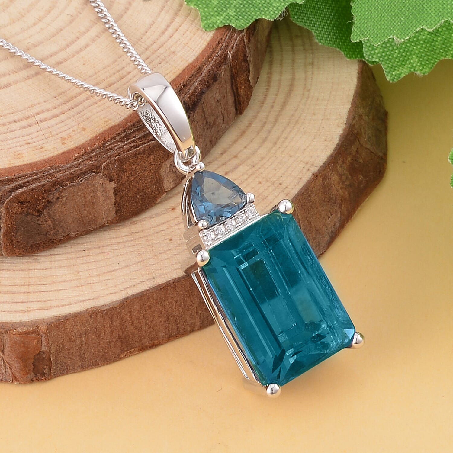 Dean Teal Fluorite (IR) and Multi Gemstone Pendant Necklace in Rhodium Over Sterling Silver, 18 Inch Blue Necklace, Birthday Anniversary Gift 9.90 ctw