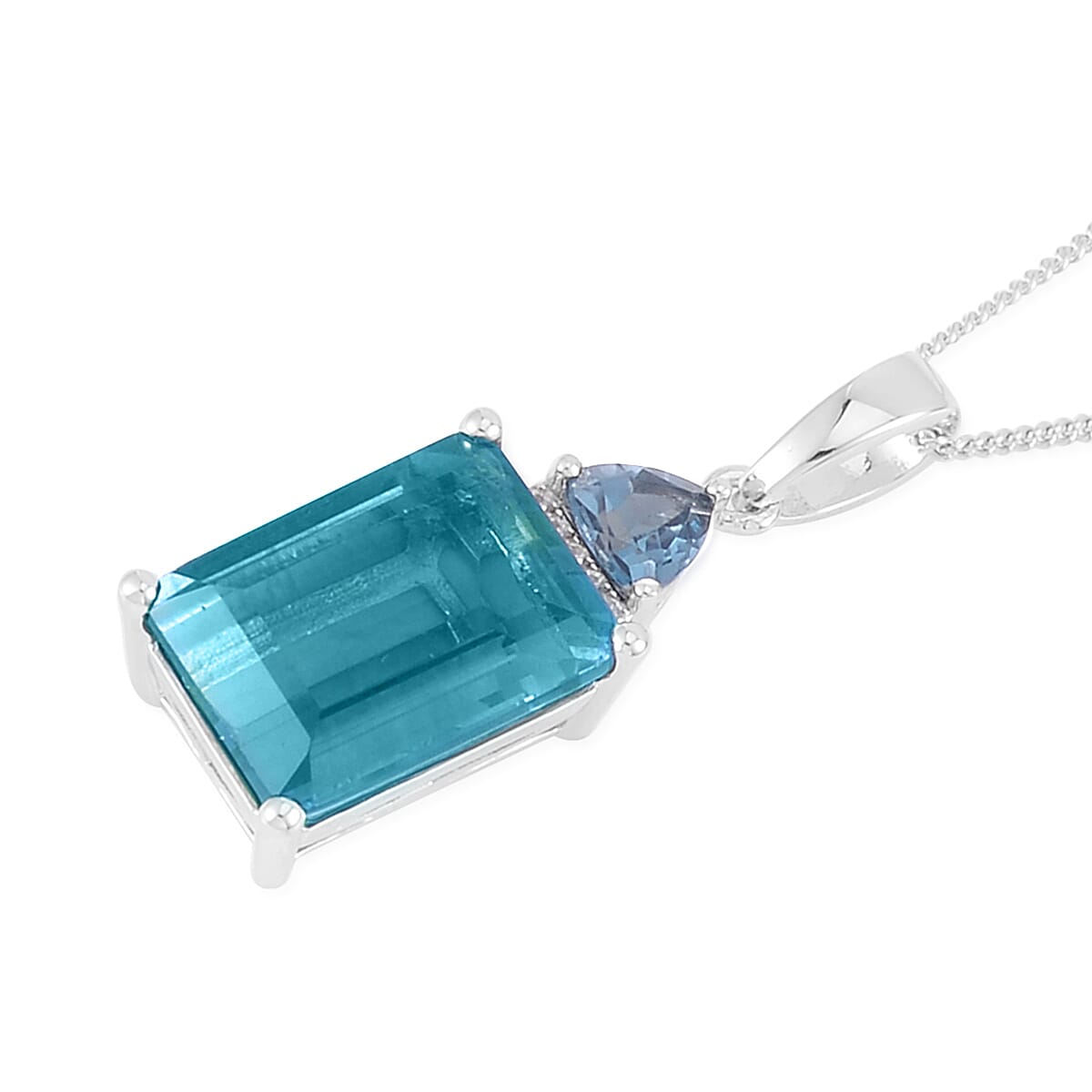 Dean Teal Fluorite (IR) and Multi Gemstone Pendant Necklace in Rhodium Over Sterling Silver, 18 Inch Blue Necklace, Birthday Anniversary Gift 9.90 ctw image number 3