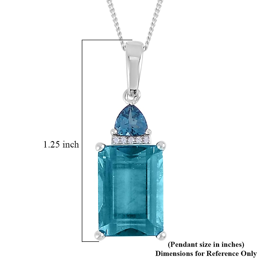Dean Teal Fluorite (IR) and Multi Gemstone Pendant Necklace in Rhodium Over Sterling Silver, 18 Inch Blue Necklace, Birthday Anniversary Gift 9.90 ctw