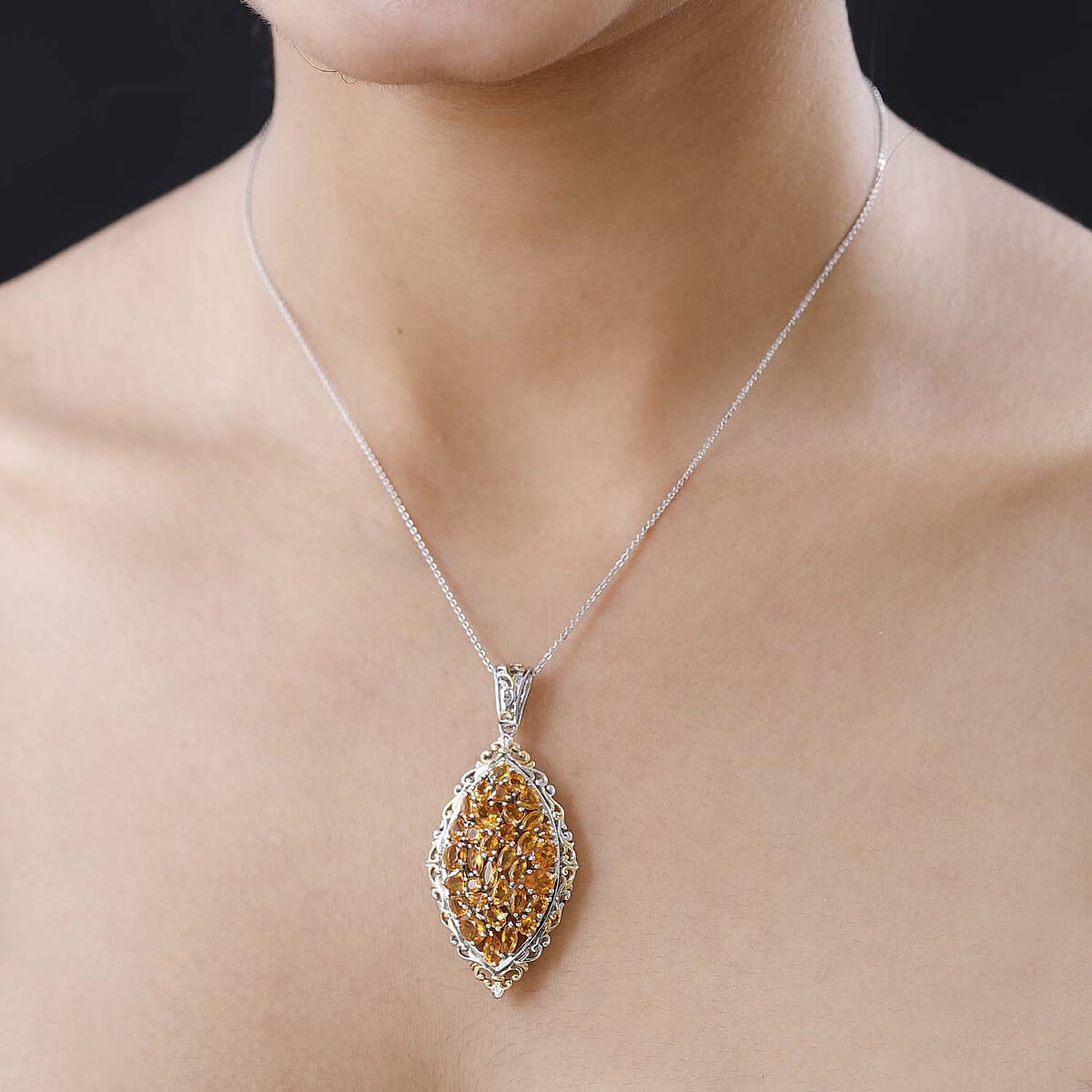 TLV Salamanca Fire Opal Elongated Pendant Necklace (20 Inches) in Vermeil YG and Platinum Over Sterling Silver 4.10 ctw image number 2