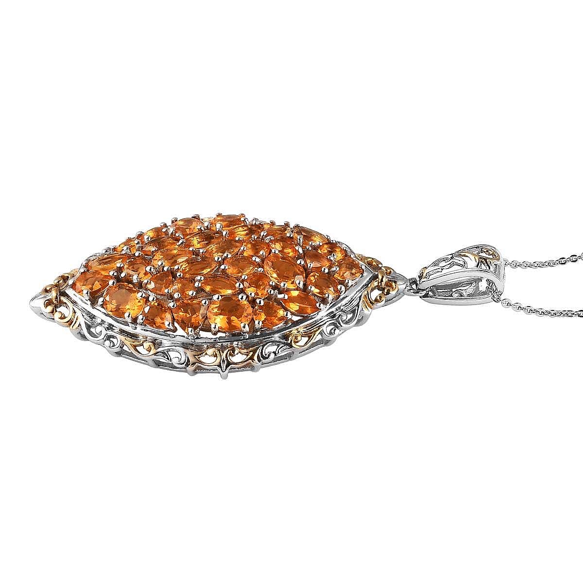 TLV Salamanca Fire Opal Elongated Pendant Necklace (20 Inches) in Vermeil YG and Platinum Over Sterling Silver 4.10 ctw image number 3
