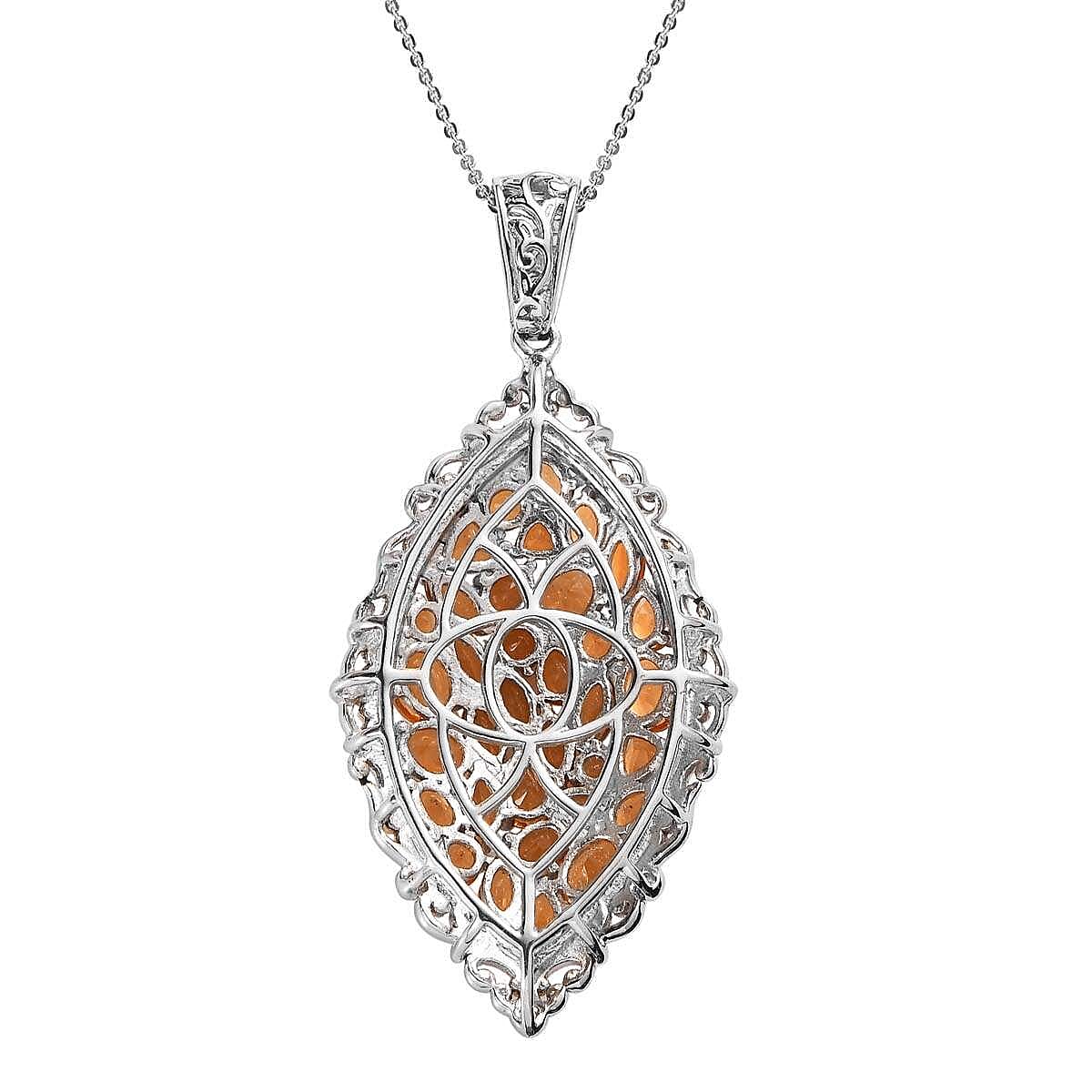 Salamanca Fire Opal Elongated Pendant Necklace 20 Inches in Vermeil Yellow Gold and Platinum Over Sterling Silver 4.10 ctw