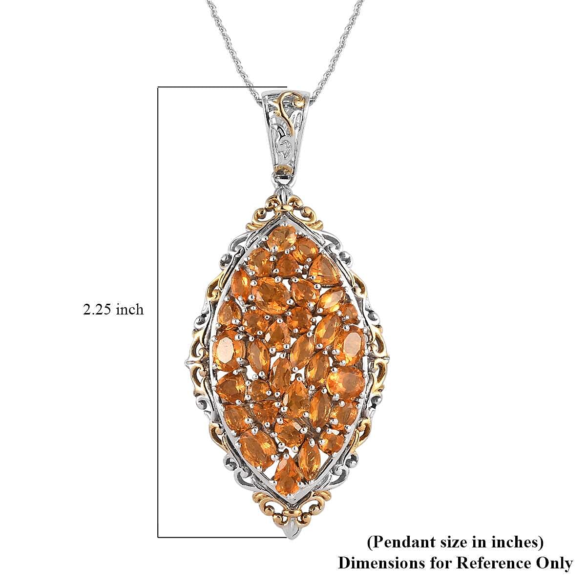 Salamanca Fire Opal Elongated Pendant Necklace 20 Inches in Vermeil Yellow Gold and Platinum Over Sterling Silver 4.10 ctw
