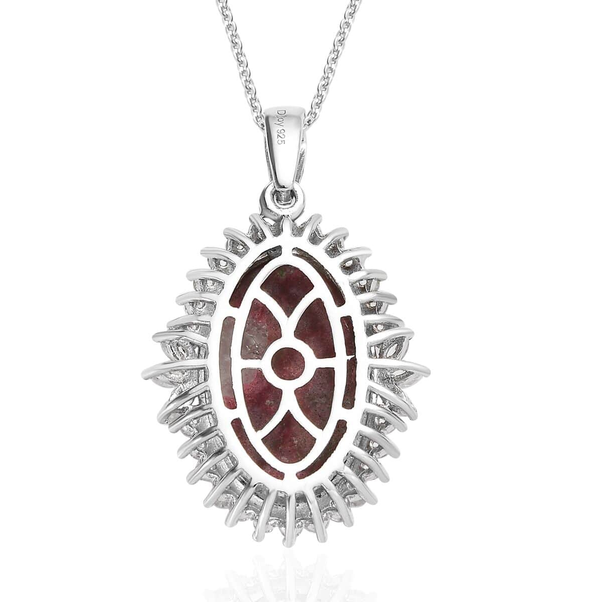 Norwegian Thulite and White Zircon Halo Pendant Necklace 20 Inches in Platinum Over Sterling Silver 15.90 ctw image number 4