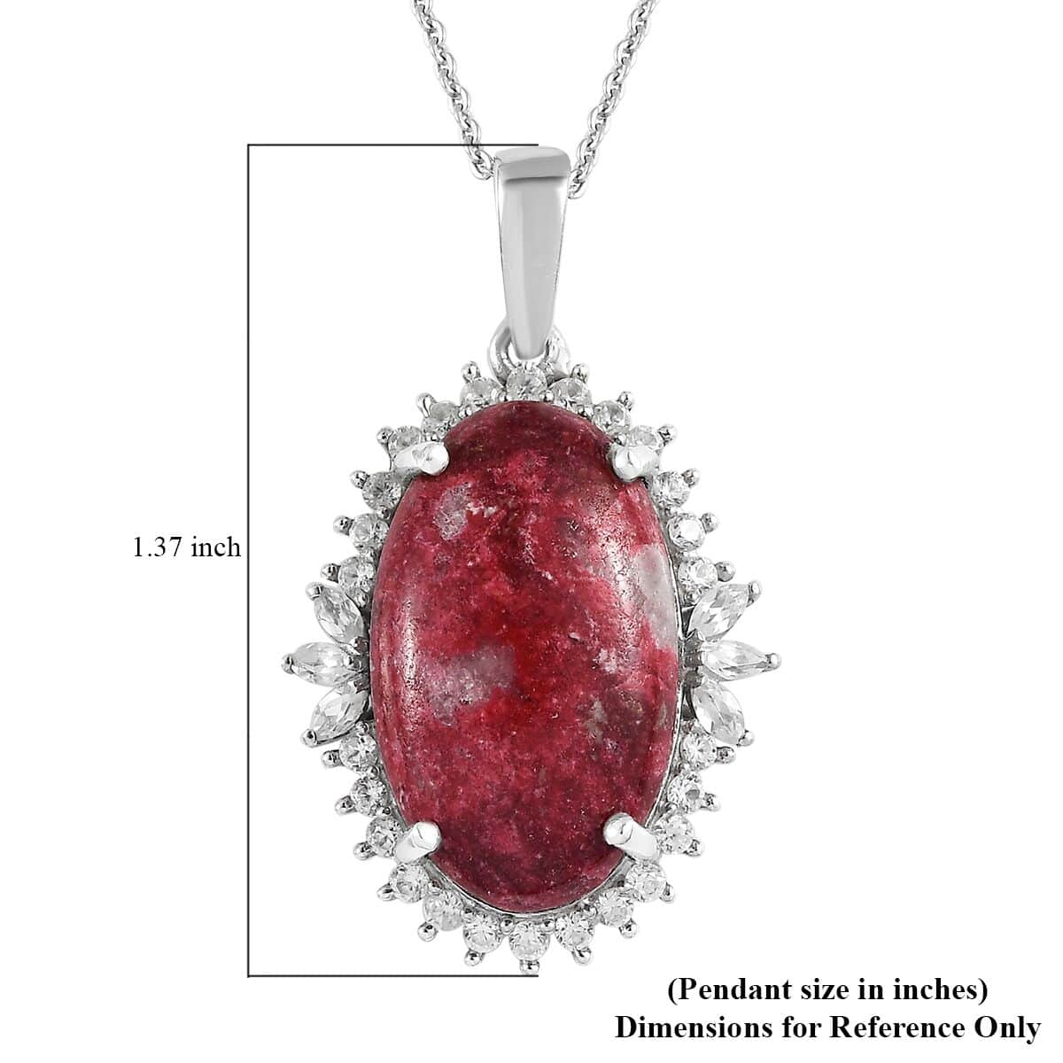 Norwegian Thulite and White Zircon Halo Pendant Necklace 20 Inches in Platinum Over Sterling Silver 15.90 ctw image number 6