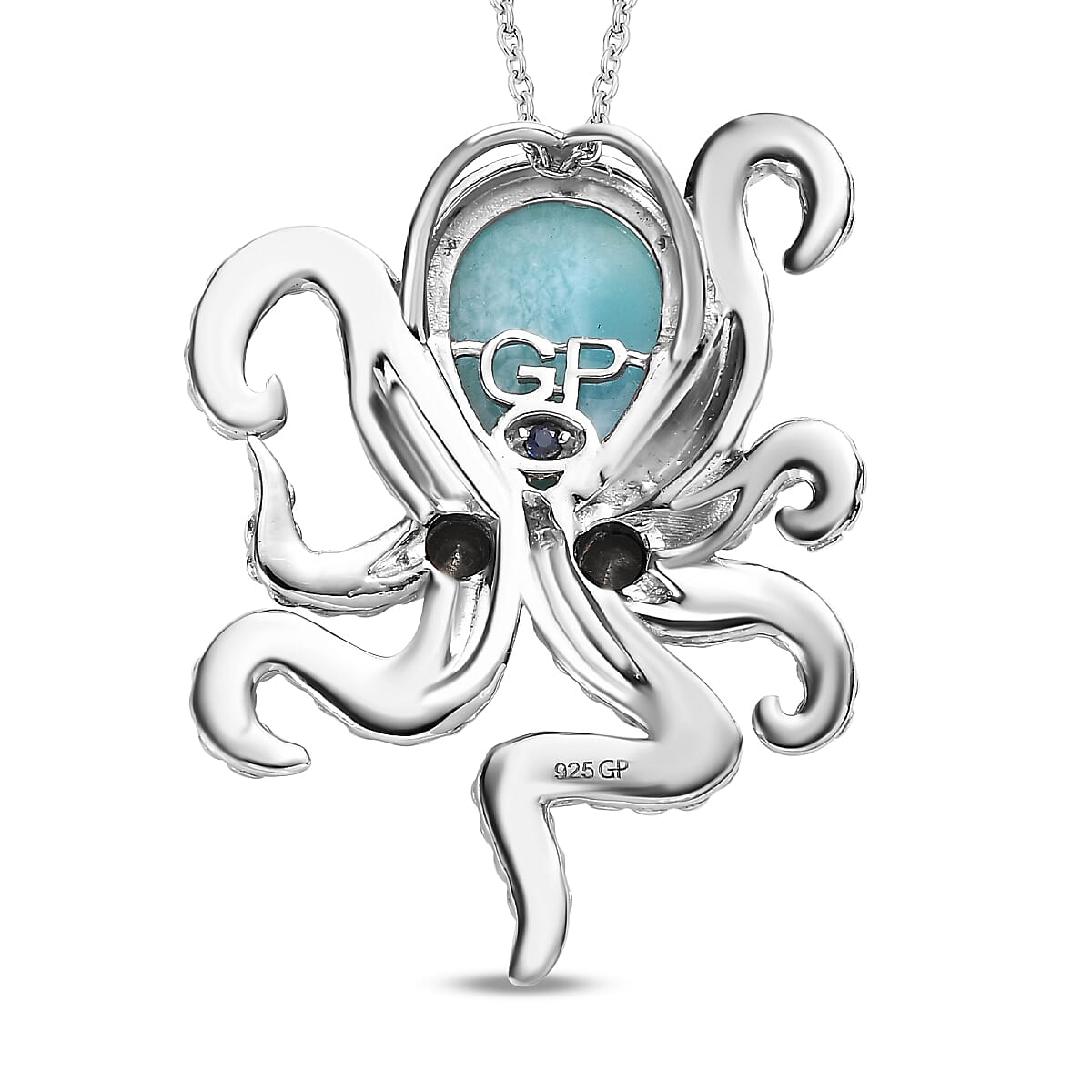 GP Larimar and Thai Black Spinel 6.15 ctw Pendant Necklace (20 Inches) in Platinum Over Sterling Silver