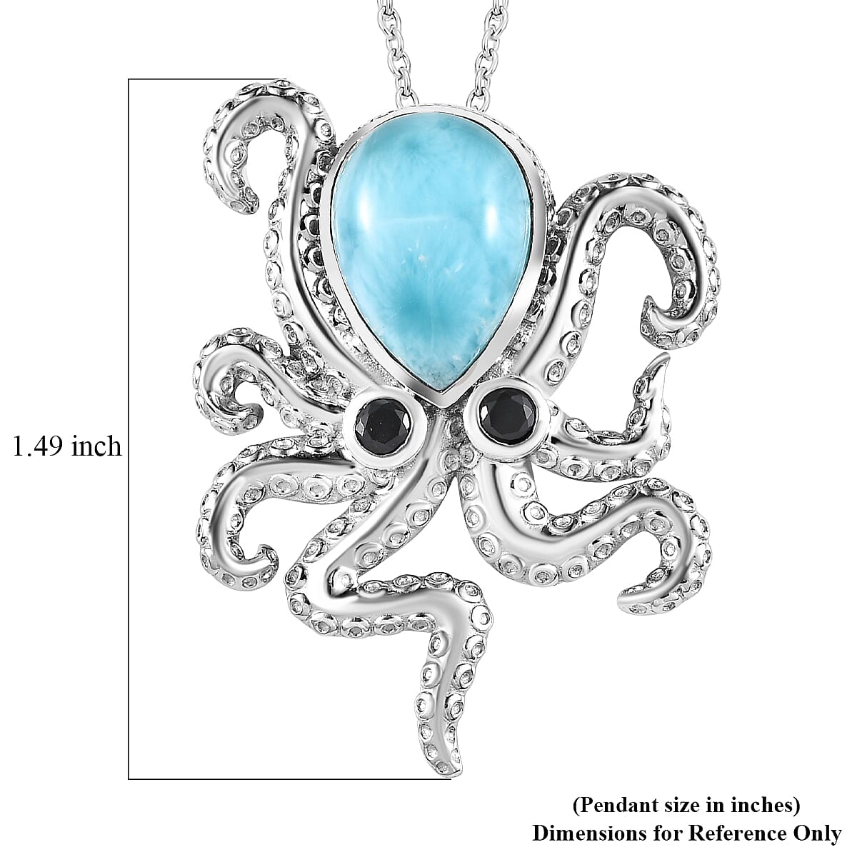 GP Larimar and Thai Black Spinel 6.15 ctw Pendant Necklace (20 Inches) in Platinum Over Sterling Silver