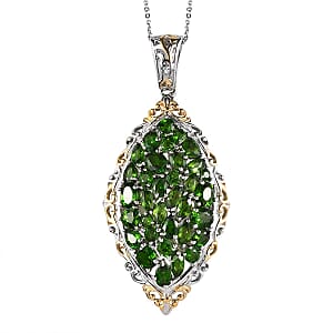 Chrome Diopside Elongated Pendant Necklace 20 Inches in Vermeil Yellow Gold and Platinum Over Sterling Silver 7.00 ctw
