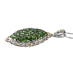 Chrome Diopside Elongated Pendant Necklace 20 Inches in Vermeil Yellow Gold and Platinum Over Sterling Silver 7.00 ctw