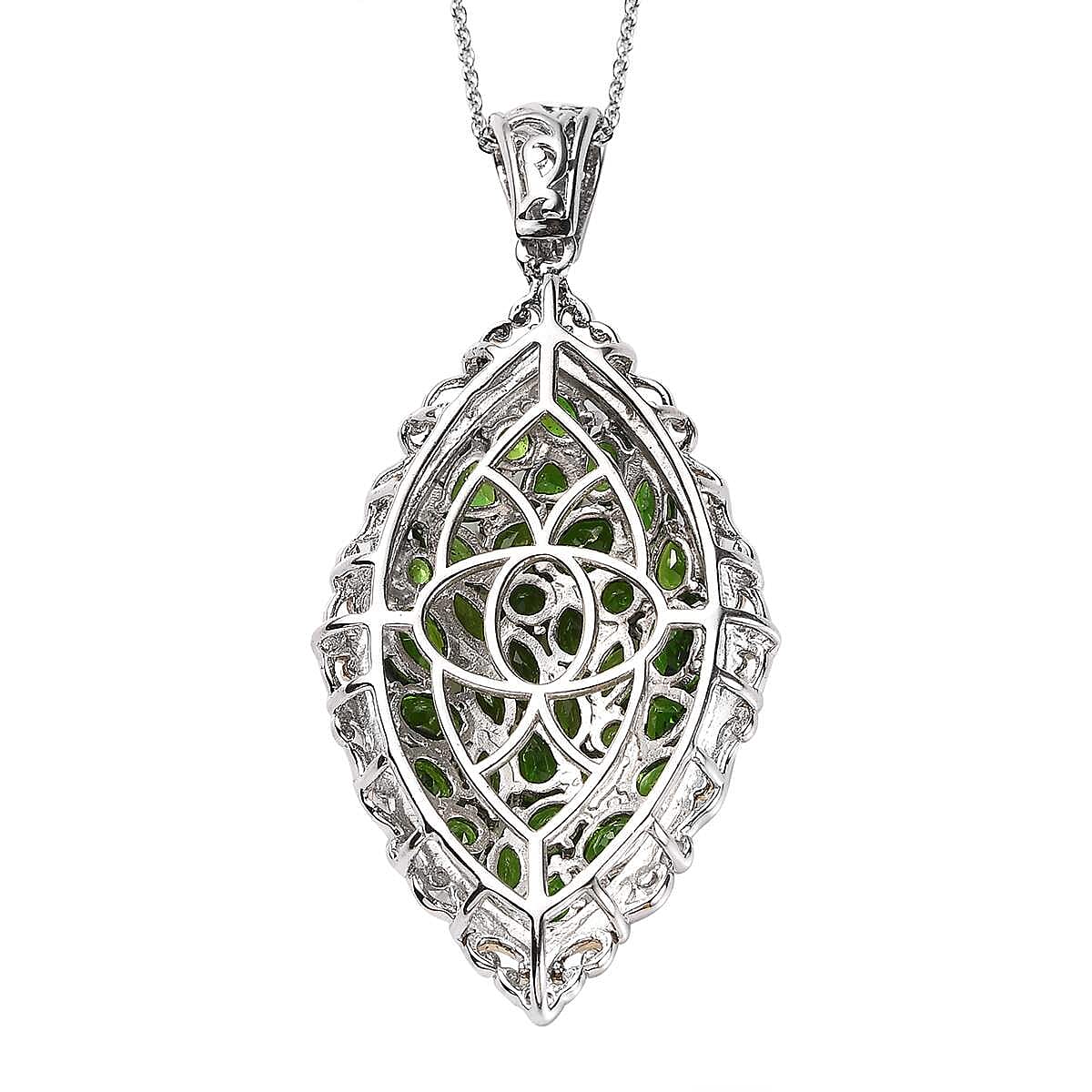 Chrome Diopside Elongated Pendant Necklace 20 Inches in Vermeil Yellow Gold and Platinum Over Sterling Silver 7.00 ctw image number 4