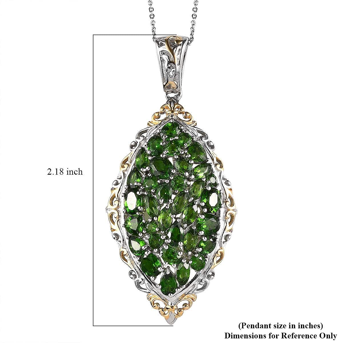 Chrome Diopside Elongated Pendant Necklace 20 Inches in Vermeil Yellow Gold and Platinum Over Sterling Silver 7.00 ctw image number 6