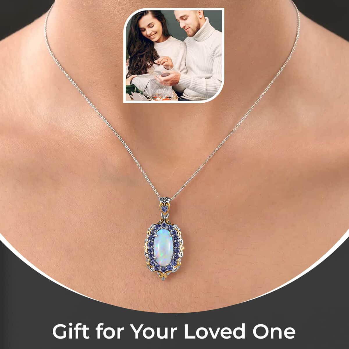 Premium Ethiopian Welo Opal and Tanzanite Pendant Necklace 20 Inches in Vermeil YG and Platinum Over Sterling Silver 4.65 ctw image number 2