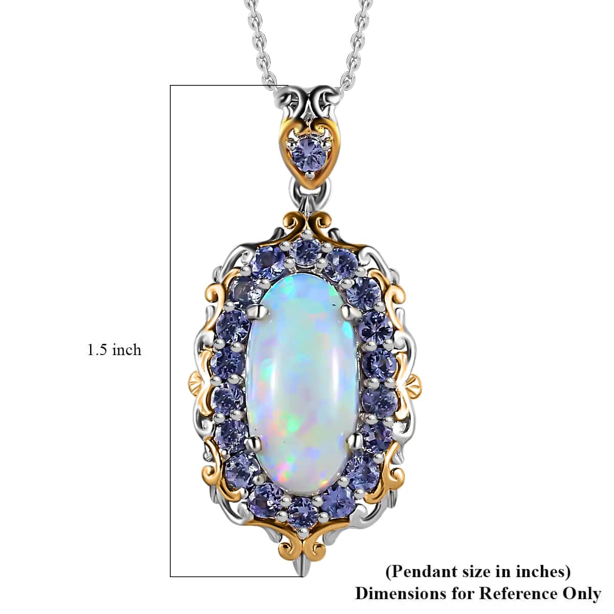 Premium Ethiopian Welo Opal and Tanzanite Pendant Necklace 20 Inches in Vermeil YG and Platinum Over Sterling Silver 4.65 ctw image number 6