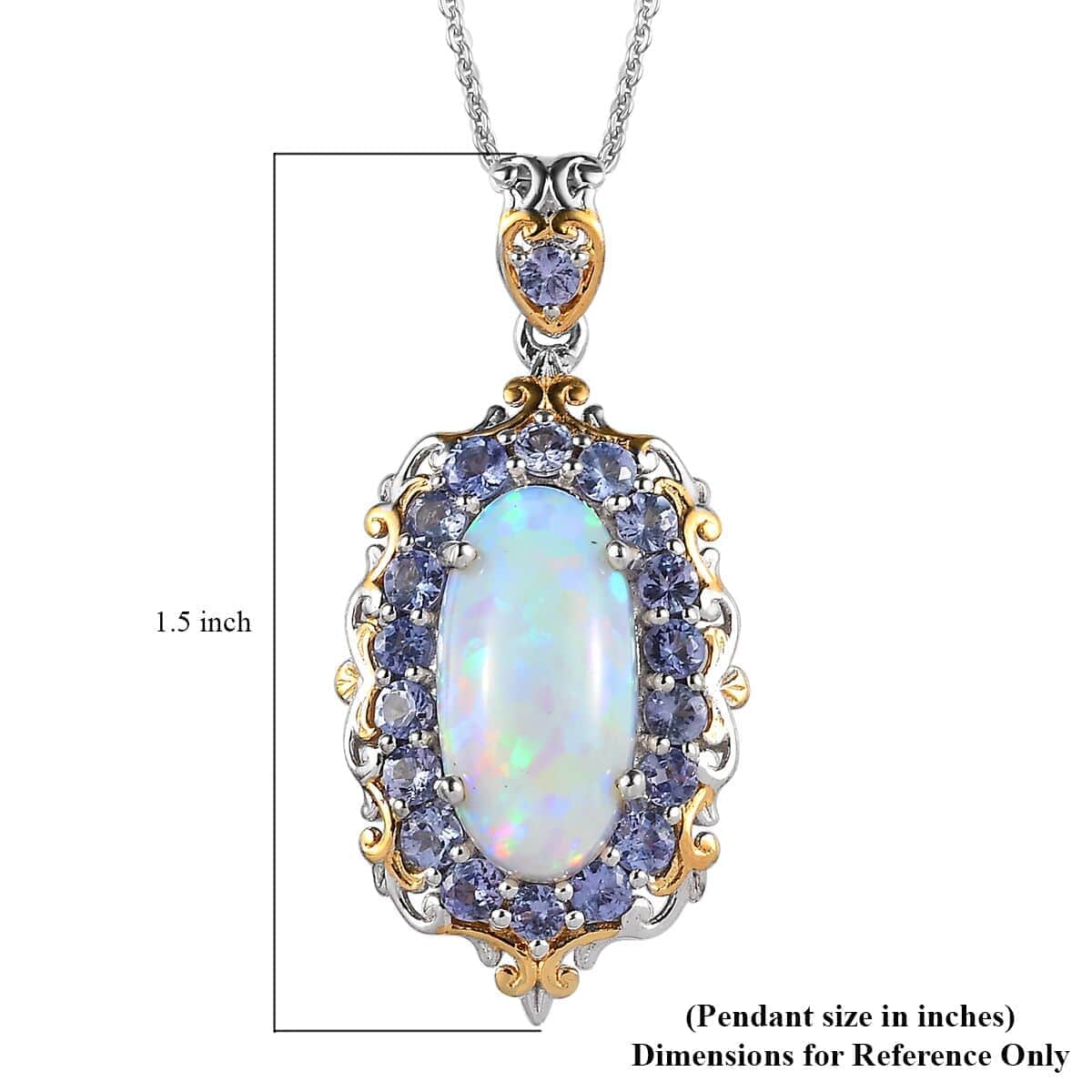 Premium Ethiopian Welo Opal and Tanzanite Pendant Necklace 20 Inches in Vermeil YG and Platinum Over Sterling Silver 4.65 ctw image number 7
