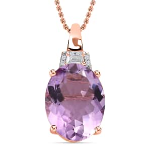 AAA Rose De France Amethyst and White Zircon Pendant Necklace 20 Inches in Vermeil Rose Gold Over Sterling Silver 9.00 ctw