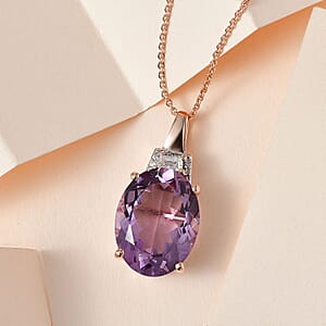 AAA Rose De France Amethyst and White Zircon Pendant Necklace 20 Inches in Vermeil Rose Gold Over Sterling Silver 9.00 ctw
