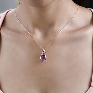 AAA Rose De France Amethyst and White Zircon Pendant Necklace 20 Inches in Vermeil Rose Gold Over Sterling Silver 9.00 ctw