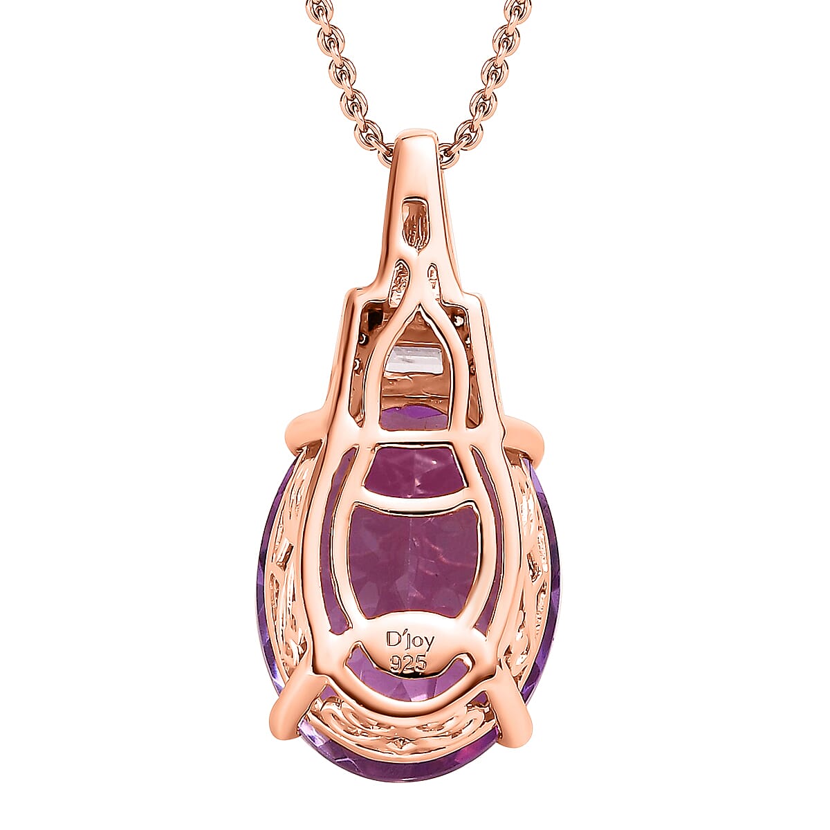 AAA Rose De France Amethyst and White Zircon Pendant Necklace 20 Inches in Vermeil Rose Gold Over Sterling Silver 9.00 ctw image number 4