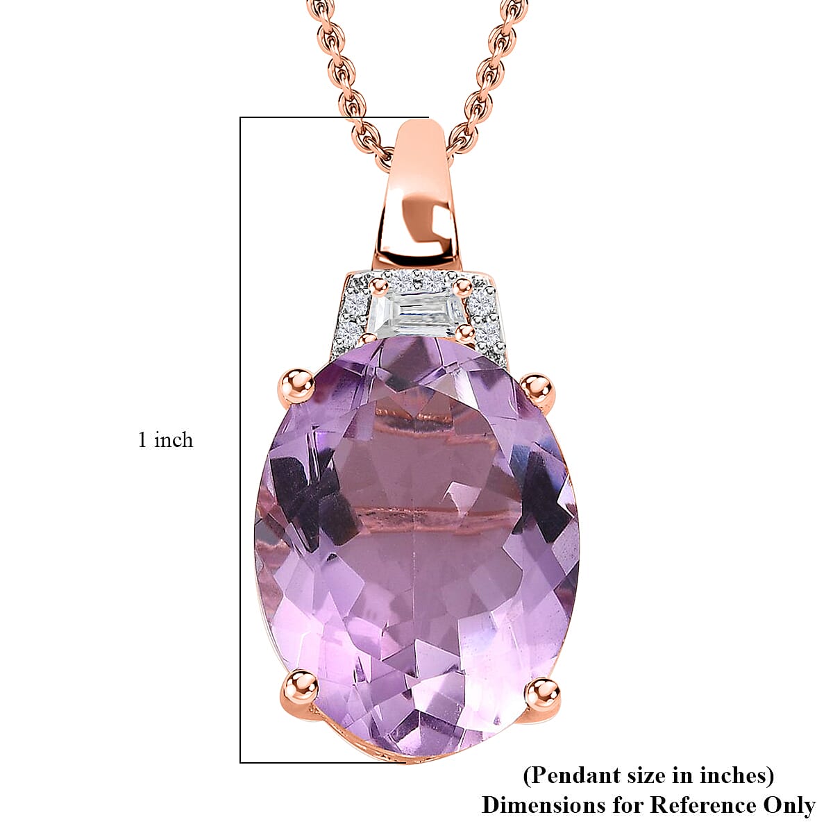 AAA Rose De France Amethyst and White Zircon Pendant Necklace 20 Inches in Vermeil Rose Gold Over Sterling Silver 9.00 ctw image number 6