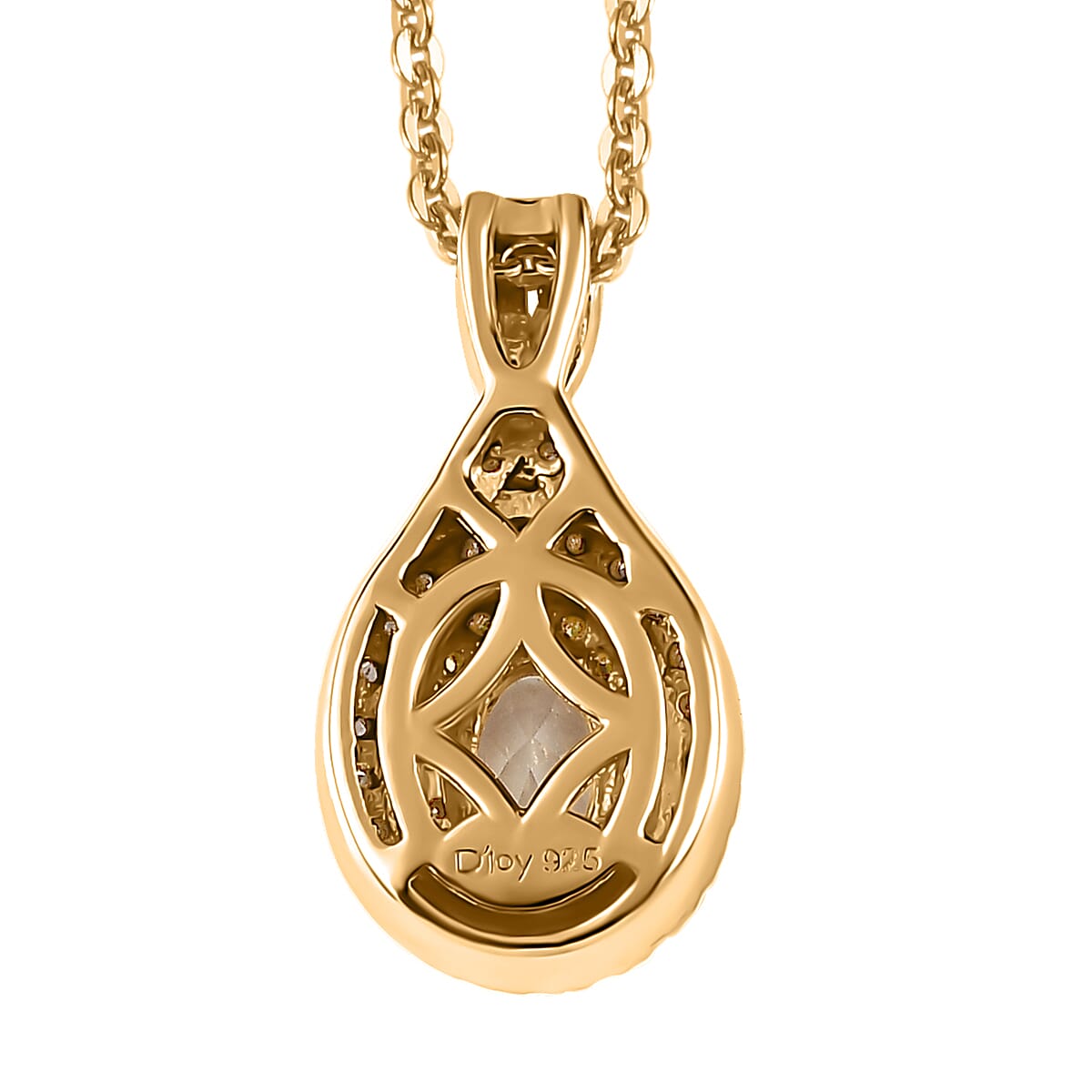 AAA Turkizite, Yellow and White Diamond Double Halo Pendant Necklace 20 Inches in Vermeil Yellow Gold Over Sterling Silver 0.75 ctw