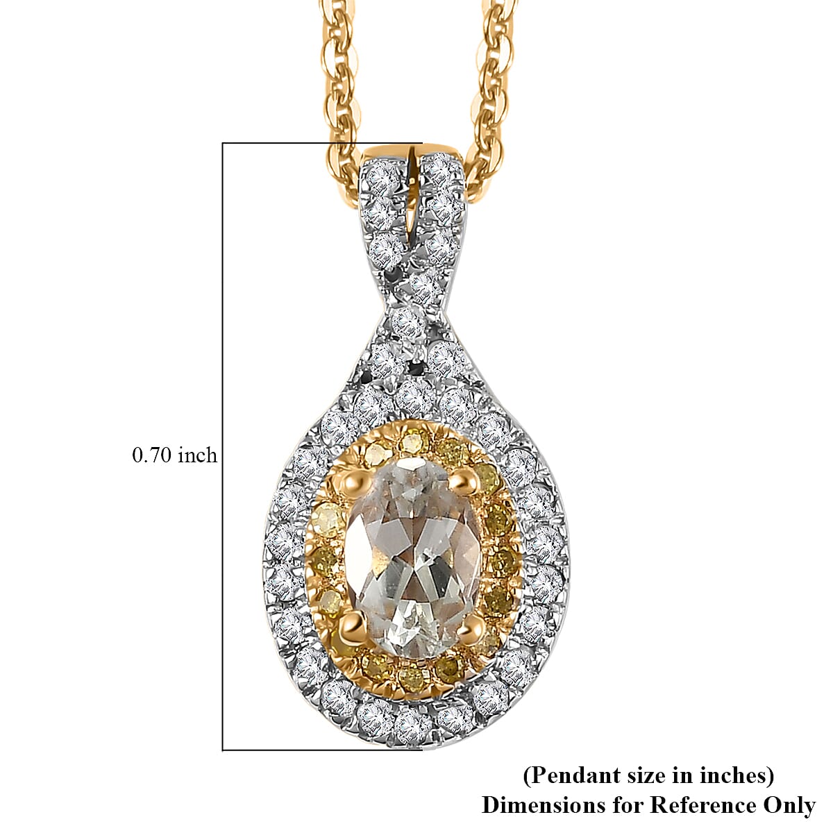 AAA Turkizite, Yellow and White Diamond Double Halo Pendant Necklace 20 Inches in Vermeil Yellow Gold Over Sterling Silver 0.75 ctw