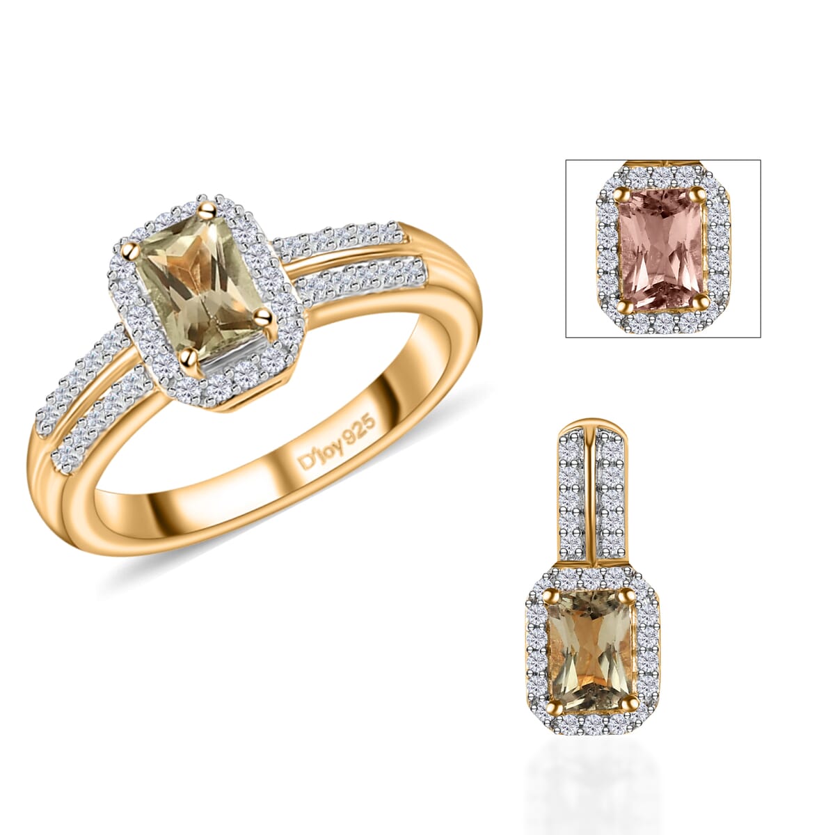 Turkizite and White Zircon Ring and Pendant in Vermeil Yellow Gold Over Sterling Silver 1.90 ctw image number 0