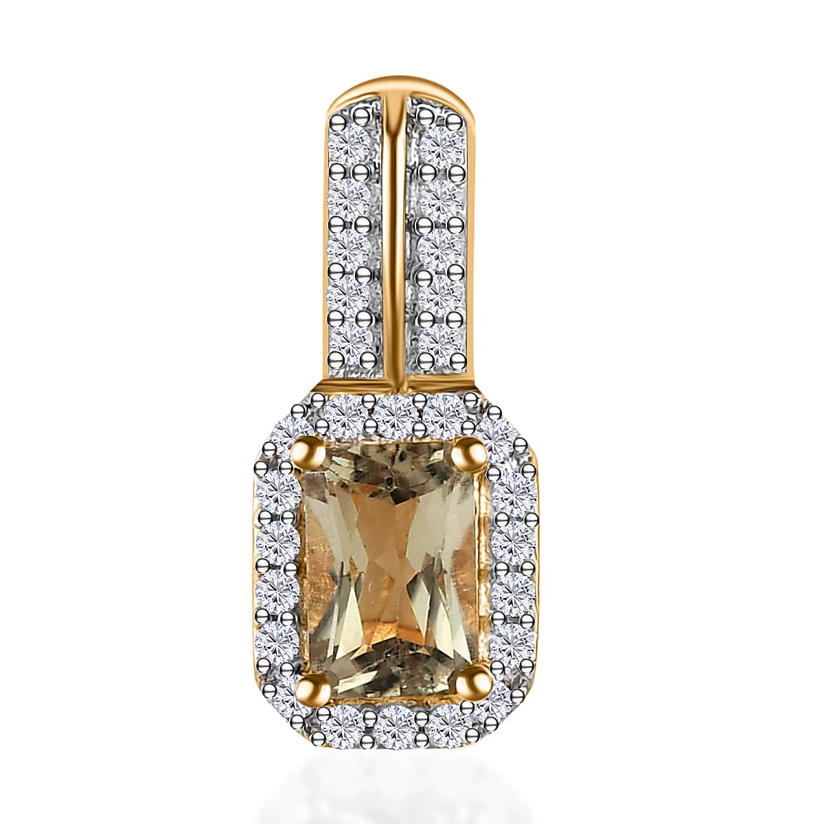 Turkizite and White Zircon Halo Ring (Size 10.0) and Pendant without Chain in Vermeil Yellow Gold Over Sterling Silver 1.90 ctw image number 6