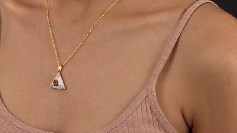 Premium Santa Ana Madeira Citrine and Moissanite White Enameled Pendant Necklace 20 Inches in Vermeil Yellow Gold Over Sterling Silver 1.35 ctw