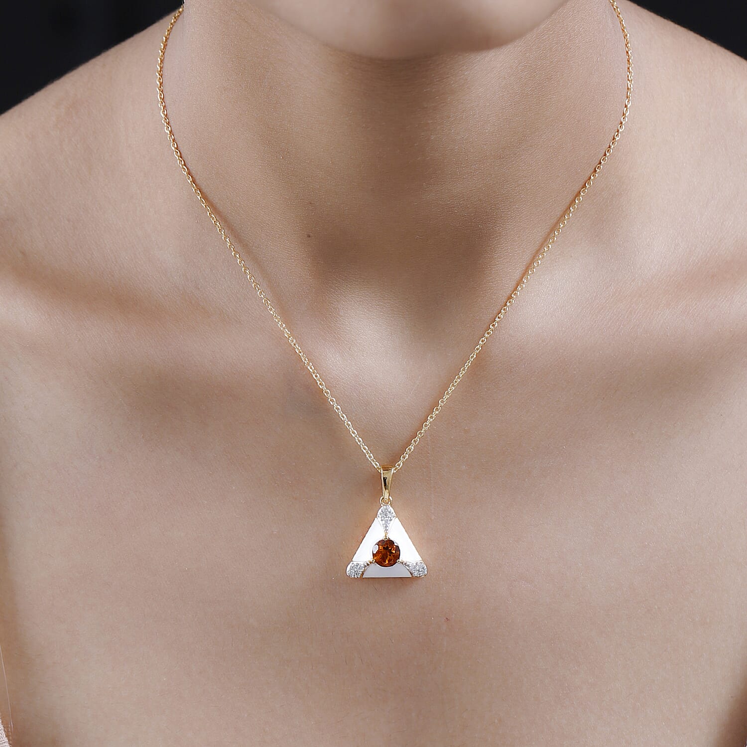 Premium Santa Ana Madeira Citrine and Moissanite White Enameled Pendant Necklace 20 Inches in Vermeil Yellow Gold Over Sterling Silver 1.35 ctw