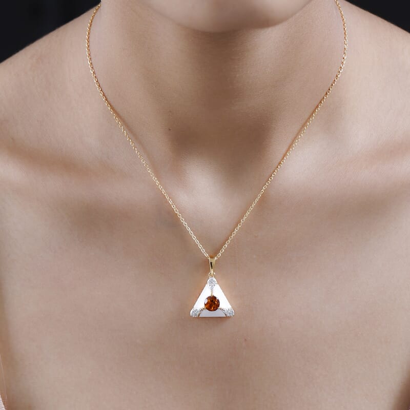 Premium Santa Ana Madeira Citrine and Moissanite White Enameled Pendant Necklace 20 Inches in Vermeil Yellow Gold Over Sterling Silver 1.35 ctw