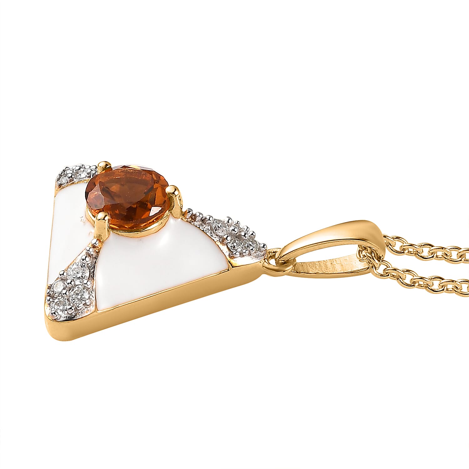 Premium Santa Ana Madeira Citrine and Moissanite White Enameled Pendant Necklace 20 Inches in Vermeil Yellow Gold Over Sterling Silver 1.35 ctw
