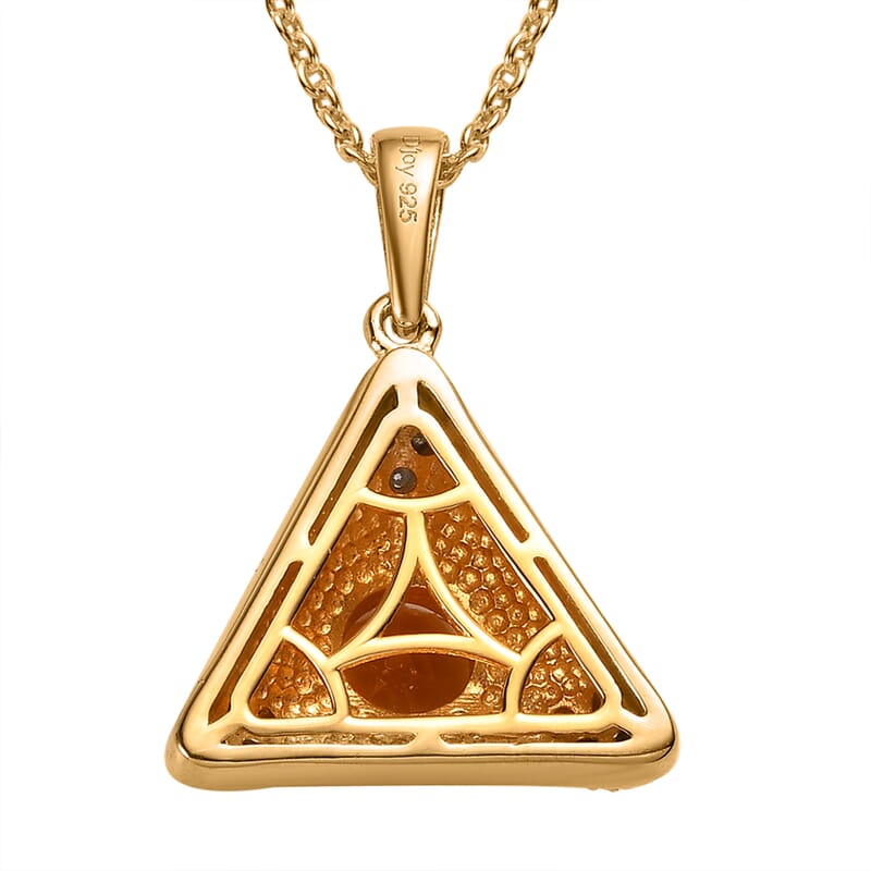 Premium Santa Ana Madeira Citrine and Moissanite White Enameled Pendant Necklace 20 Inches in Vermeil Yellow Gold Over Sterling Silver 1.35 ctw