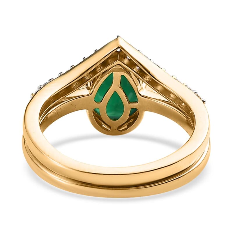 Green Onyx and White Zircon Chevron Alien Band Ring Set in Vermeil Yellow Gold Over Sterling Silver (Size 6.0) 2.00 ctw